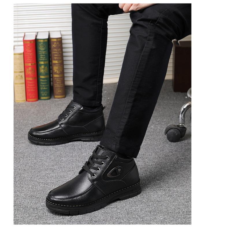 Men's Leather Warm Winter Shoes and Boots, Lace-up Style Casual Walking Shoes