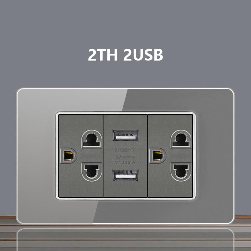 Italy Chile Socket with USB Smart Type-c 20W Fast Charging Glass Wall Electric Light Switch,Thai US Brazil Dual USB Power Socket