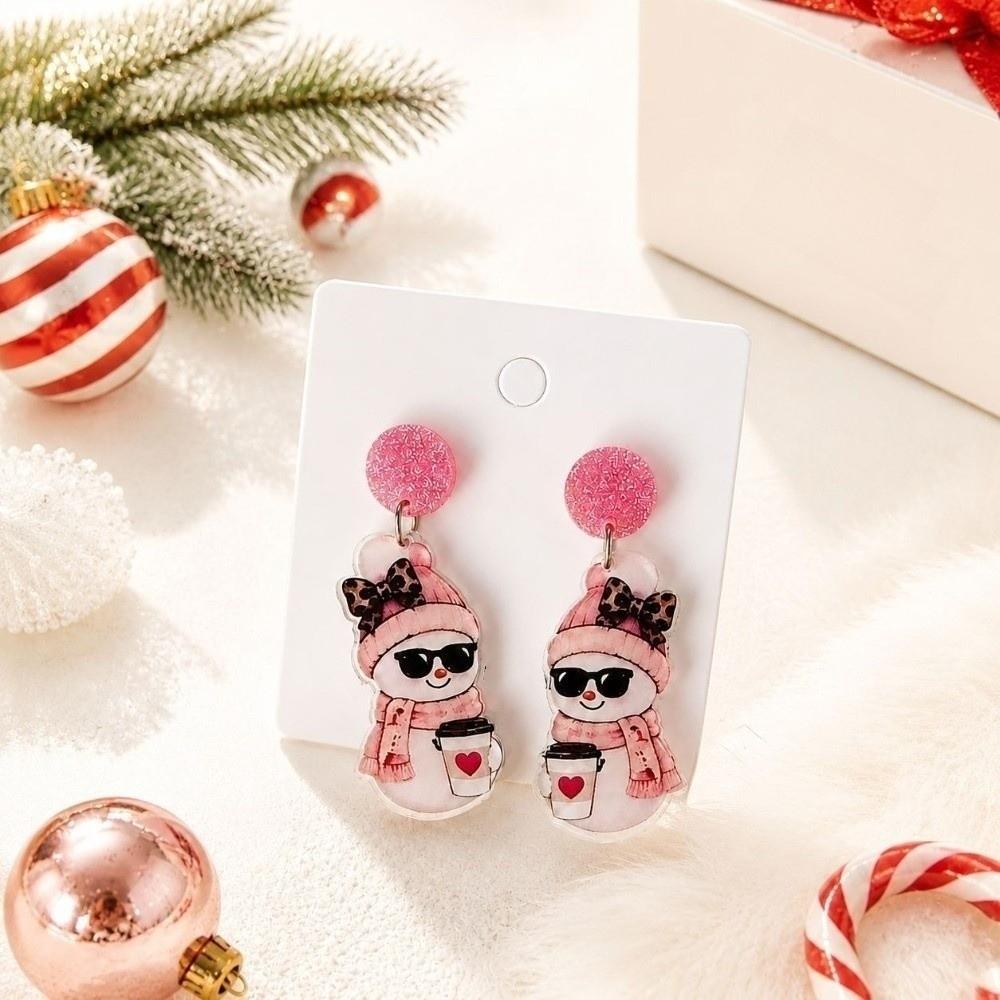 2D Flat Acrylic Christmas Earrings Snowman Ladies' Ear Jewelry Leopard Pendant Earrings Party