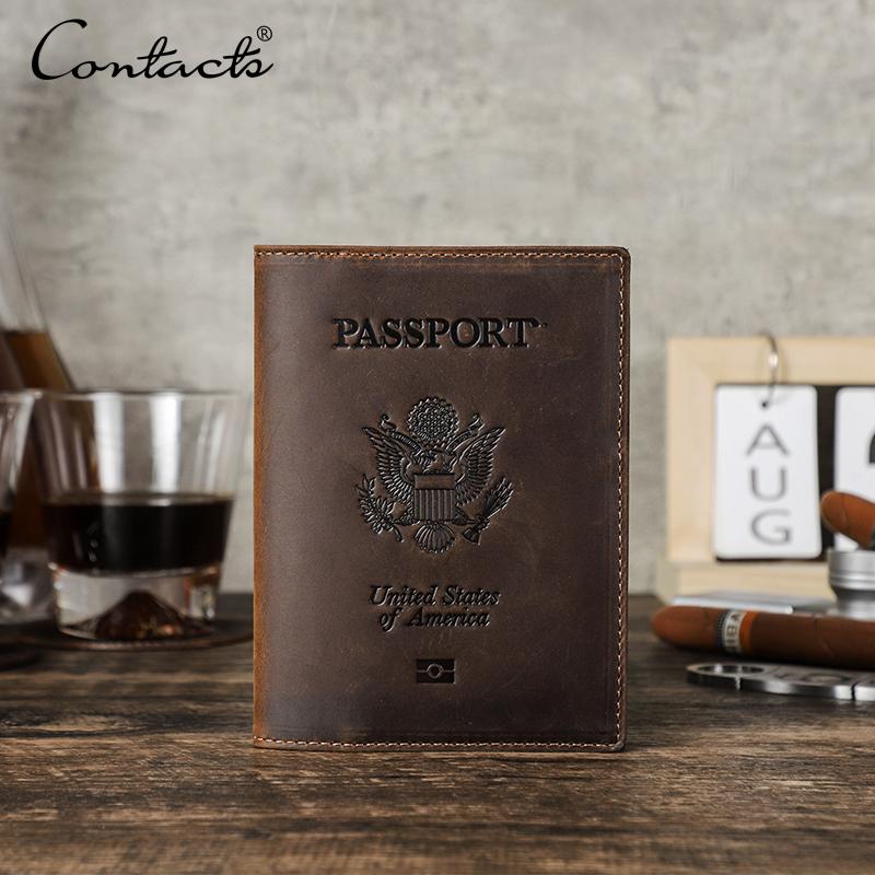 CONTACT'S RFID Passport Wallet Genuine Leather Men Passport Cover Men Women International Travel Accessories Credit Card Holder