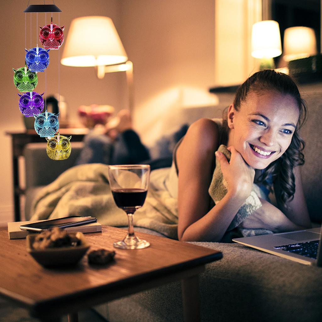 New Solar Owl Wind Chime Home Garden Outdoor Decoration  Light