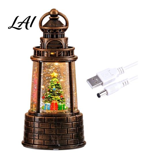 Lighted Music Box for Christmas Lighthouse Snow Lantern Musical Ball Swirling Vintage Style Ornament Glitter Water Lantern Holiday Mantel Tabletop