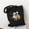Panda Lying On A Sloth Anime Kawaii Handbags For Women Korean Vintage Canvas Bag Tote  Large Shoulder Shopping Bag