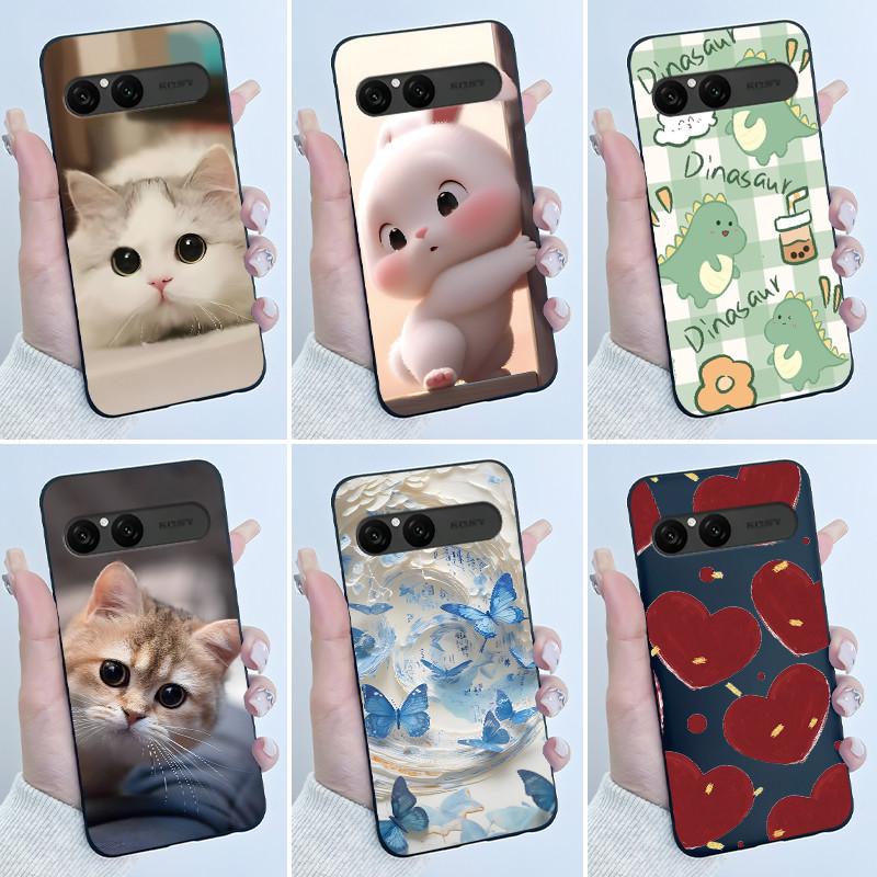 Cute Case For Sony Xperia 10 VII Fundas Capa Printing Shell Protective Cover Soft Silicone Cartoon Black Casing Coque