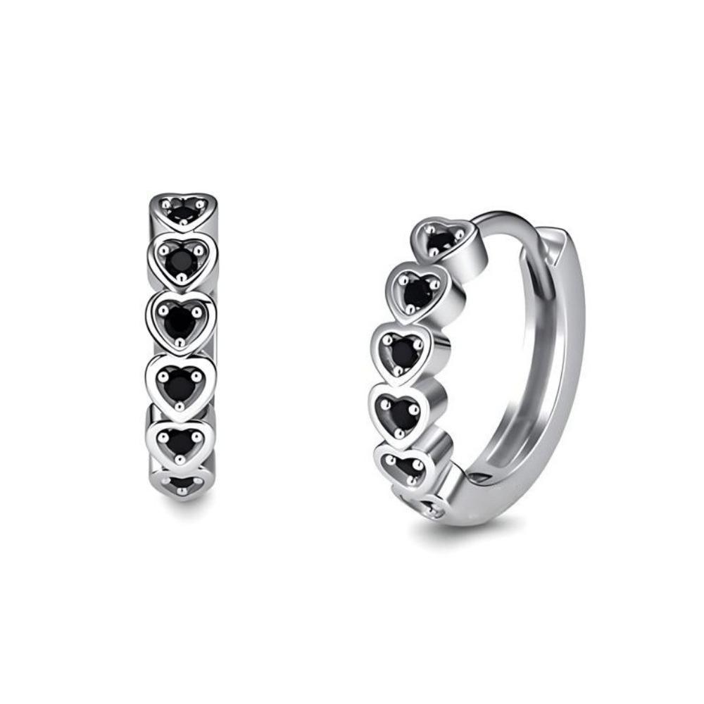 Black Awn Ювелирные серьги-кольца в форме сердца с черным камнем для женщин
