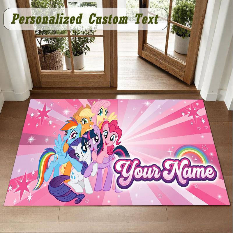 Crystal Velvet Square Rug Custom NameMy Little Pony Pattern Non Slip Home Floor Decor Rug