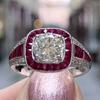 Huitan Уникальное Красное/Белое Кольцо с Кубическим Цирконием для Женщин Серебристый Цвет Блестящее Кольцо на Палец Леди Фантастический Подарок Свадебный Тренд