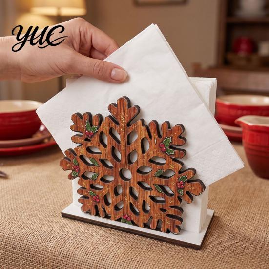 Vertical Napkin Stand for Home Christmas Wooden Holder, Snowwflake/Candy Cane/Elk Cocktail Tissue Dispenser, Holder Table Standing Towel Dining Table,