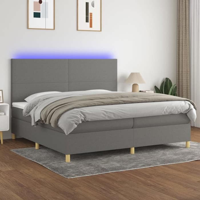 Maison Exclusive - Sommier à lattes de lit et matelas et LED Gris foncé 200x200 cm