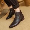 Модные НОВЫЕ Осенне-зимние женские ботинки Обувь с острым носком и низким каблуком Обувь из натуральной кожи для женщин Ботильоны на шнуровке Ботинки на молнии Современные ботинки