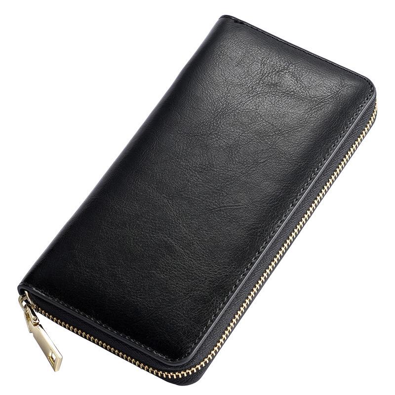 Unisex Oil Wax Cowhide Leather Wallet: Long Zip Design, Bestseller In Japan