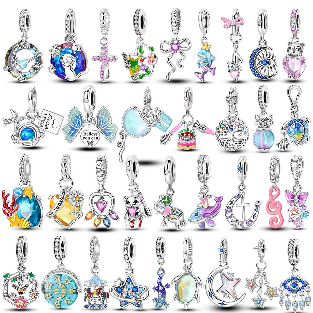 Настоящая медь Циркон Бабочка Дорожный кулон Шармы Бусины Подходят для оригинального колье-браслета Mula Женские украшения