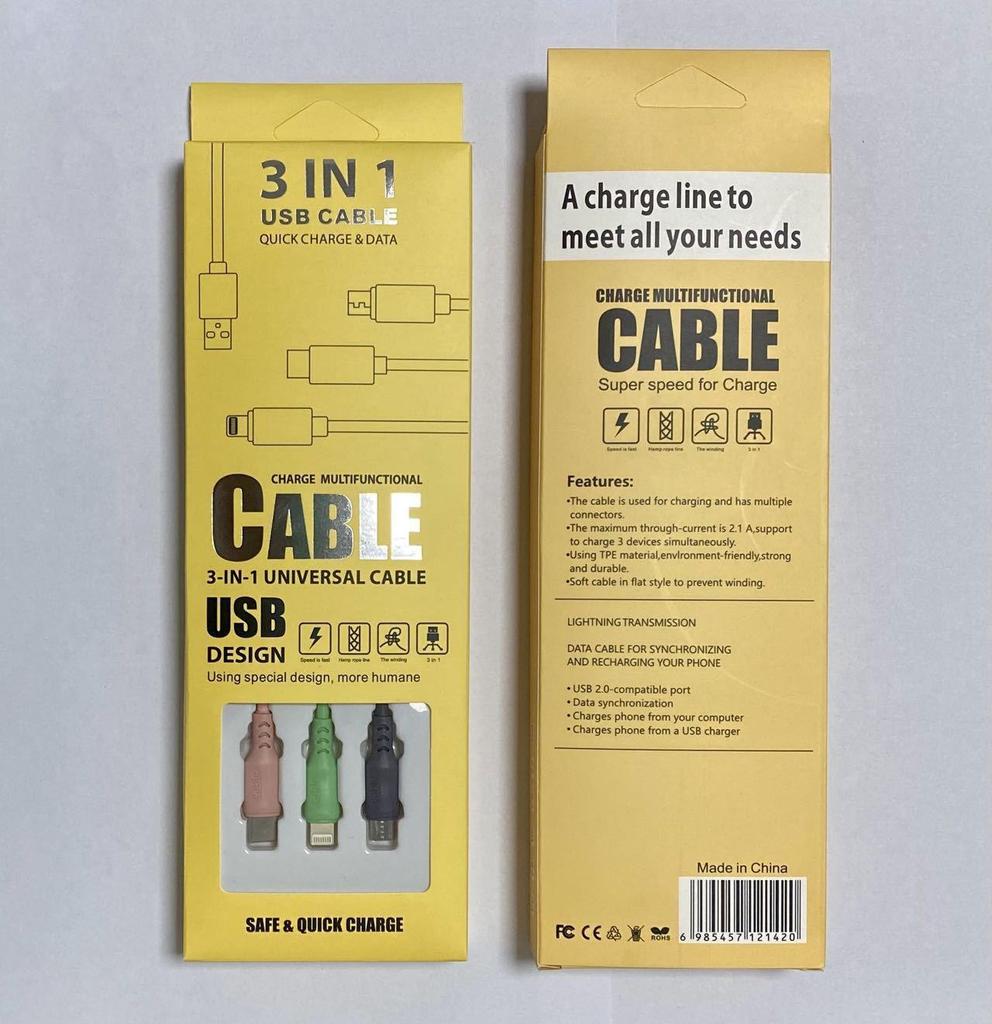 1.2M Многопортовый зарядный кабель из жидкого силикона: Совместим с Apple, Android и TYPE-C.