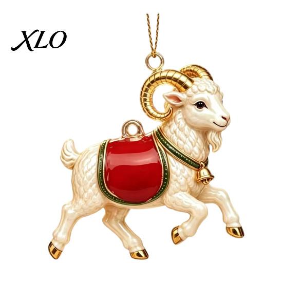 Clear Flame Red Hanging Ornament 2D Acrylic Goat Christmas Ornament, Cute Animal Sheep Decor for Translucent Gradient Holiday Tree, Party Decoration,