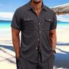 Short Sleeve Fashion Cargo Shirt Mens Clothing Classic Basic Tops Wear Plus Size Men Casual Street Blouses