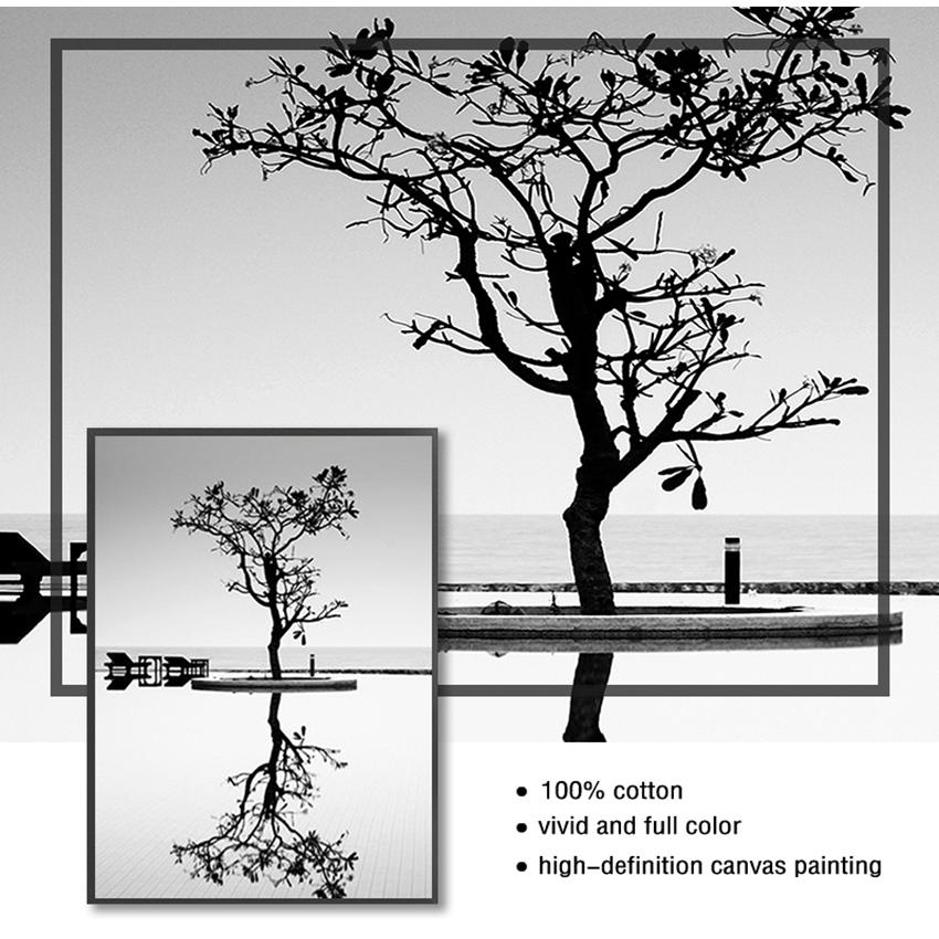 Черно-белый постер с изображением дерева, пейзажные фотографии, домашний декор, принты в скандинавском стиле, настенное искусство, минималистичная картина с мостом, модульная холст