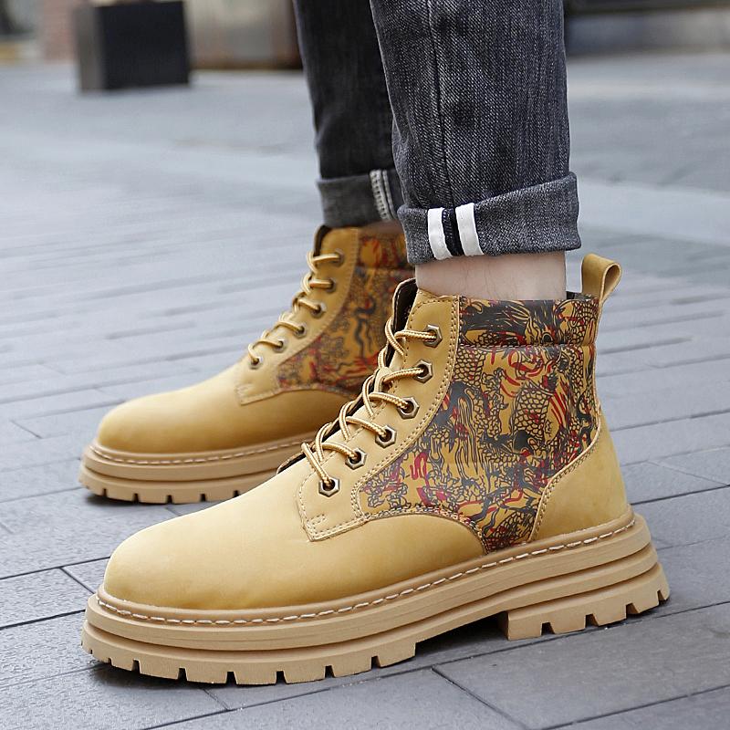Fashion Genuine Leather Luxury Winter Plush Warm Snow Boots Yellow Boots for Men Women Fashion British Style Work Shoes Autumn Plus Size
