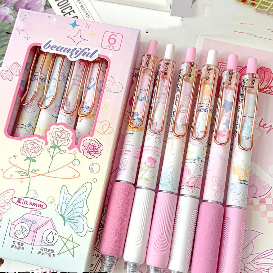 6 шт./набор Милая мультяшная гелевая ручка Корейская мода Милые ручки-шарики с котятами для студентки 0,5 мм Ручка с черными чернилами Школьные принадлежности