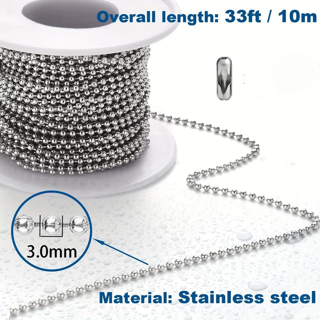 1000 см/393 дюйма стальная шариковая цепочка с бусинами для собачьего жетона цепочка с бусинами металлическая молния маленькая шариковая цепочка с бусинами 50 шт соединитель 33 фута 3,0 мм )