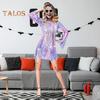 Women Dress Retro Sequin Bell Sleeves Plus Size Loose Fit Printed Halloween Cosplay Hippie Disco Dance Performance Party Bronzing Evening Dress