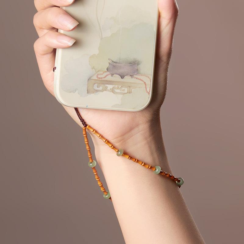 Dianrun Jewelry Olive stone bamboo knot phone strap for women, new style wrist cord, handmade beaded, vintage Chinese style