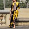 Lady Dress Dress Lapel Long Sleeve Pocket Plus Size Single Breasted Maxi Dress Sexy Leopard Geometric Patchwork Print Dress