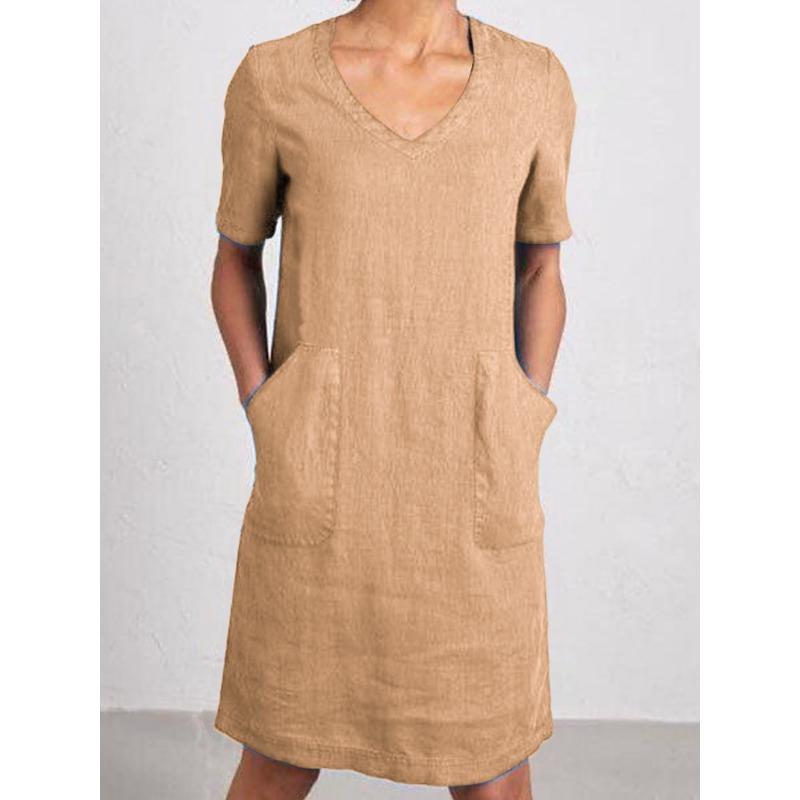 Летнее Новое Женское Модное Ретро Платье из Хлопка и Льна с Коротким Рукавом