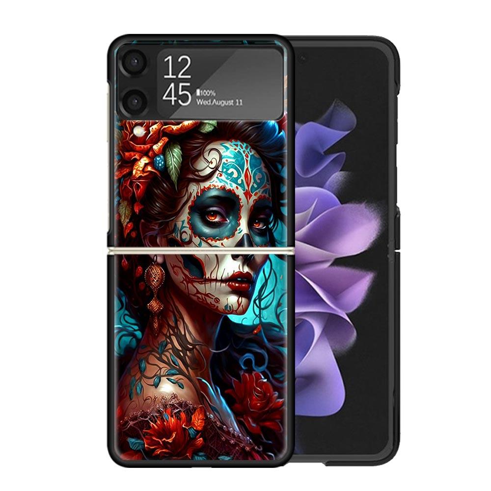 Catrina Beautiful Rose Girl Skull Cases For Samsung Galaxy Z Flip 4 5 6 7 3 Z Flip7 Flip6 Flip4 Flip5 Flip3 5G Hard Shockproof F