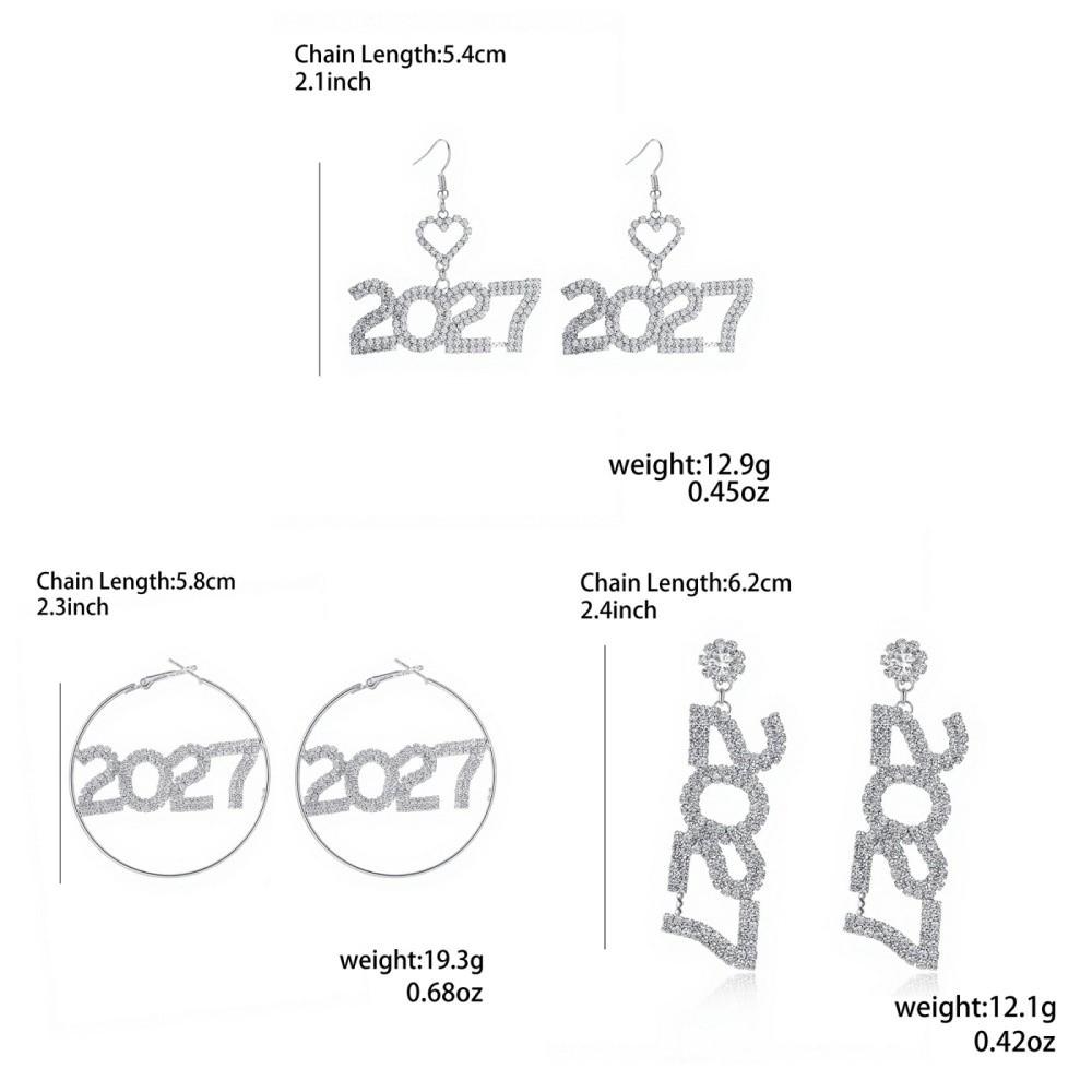 Elegant 2027 Digital Earrings Rhinestone Stud Earrings Happy New Year Earrings Celebration Holiday