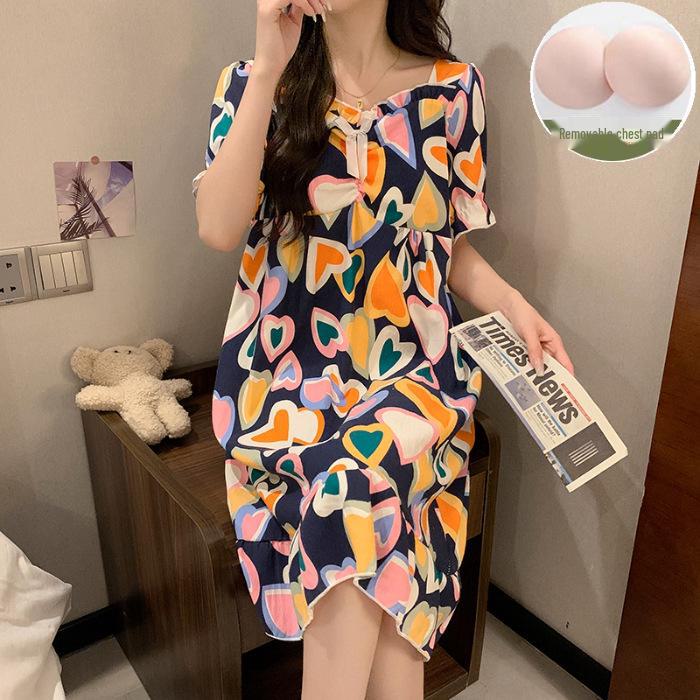 Ночная рубашка с короткими рукавами и нагрудной подкладкой 2024 года – Милый хлопковый облачный стиль в стиле мультяшной принцессы