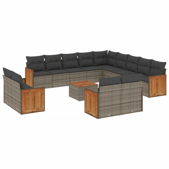 VidaXL Salon de Jardin avec Coussins 14 pcs, Canapés de Terrasse, Ensemble de Meubles de Patio, Mobilier d'Extérieur, Gris 3228216