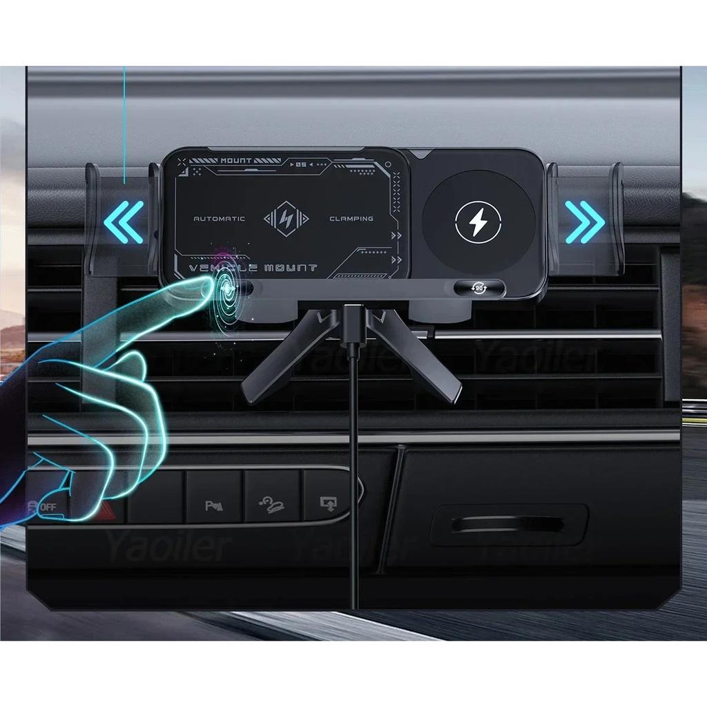 NEW Universal 15W Dual Coil Wireless Car Charger for Samsung Galaxy Z Flip 4 3 IPhone Auto Clamp Fast Car Charging Phone Holder