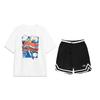 Li-Ning Round Neck Pullover Short Sleeve T-Shirt Versatile Loose Striped Shorts Casual Sports Suit Unisex Sets AHSU805-2+YAPV001-1