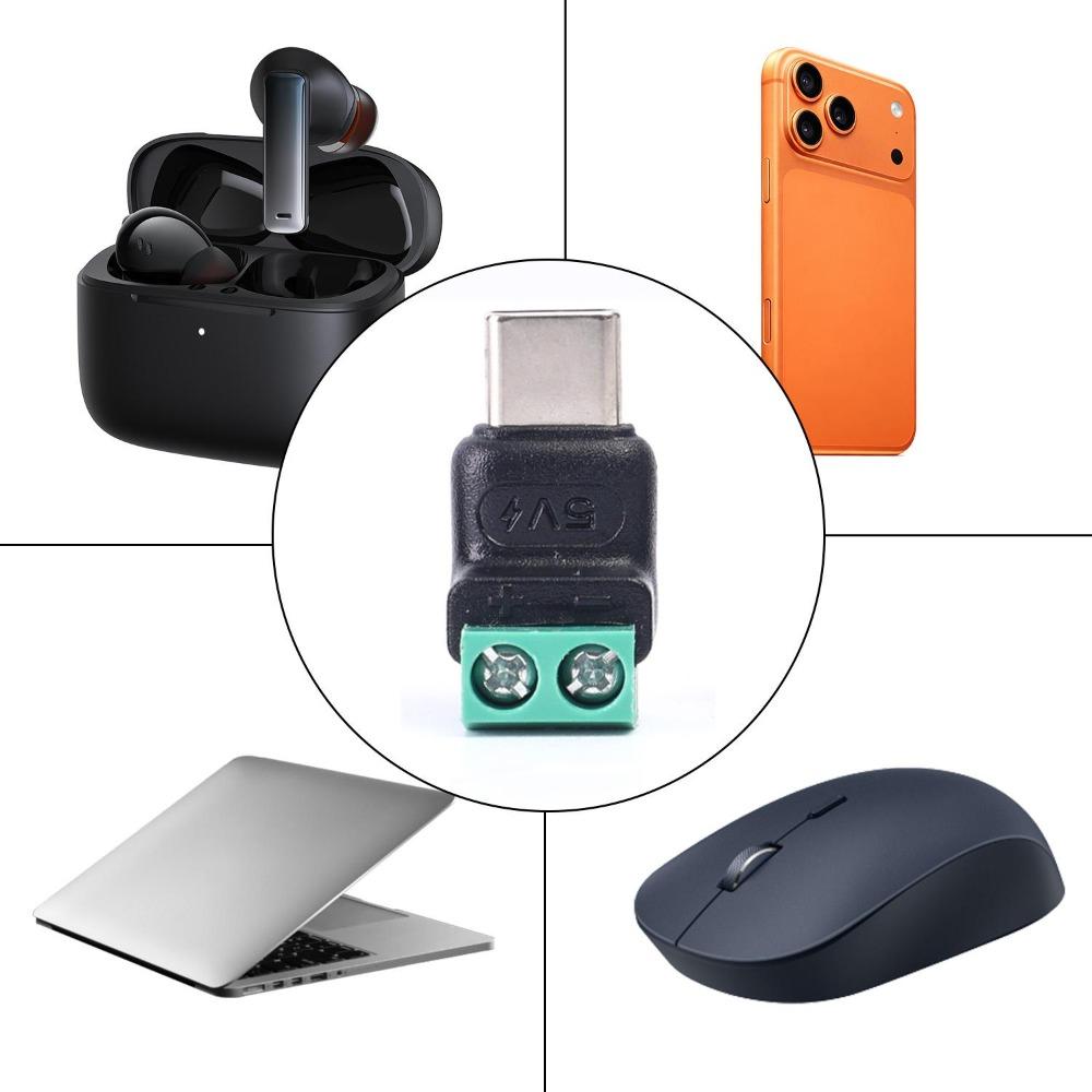 1-5 шт. Безпаяный адаптер-терминал USB C/Micro Male на 2-контактный Type-C Female на 2-контактный клеммный блок с обжимными контактами, разъемы для зарядки 5 В