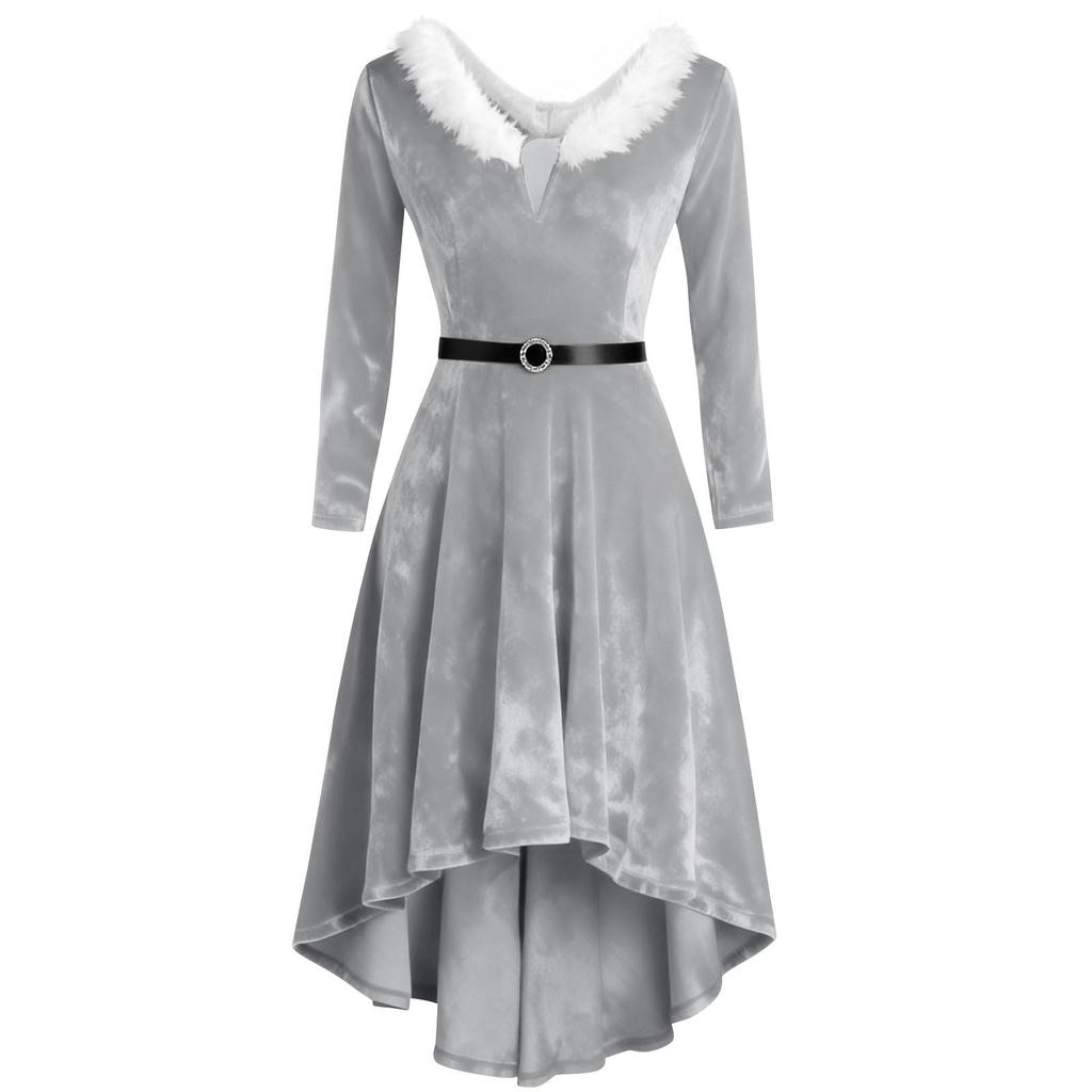 Женское бархатное платье с длинным рукавом, вечернее платье с асимметричным подолом, однотонное платье