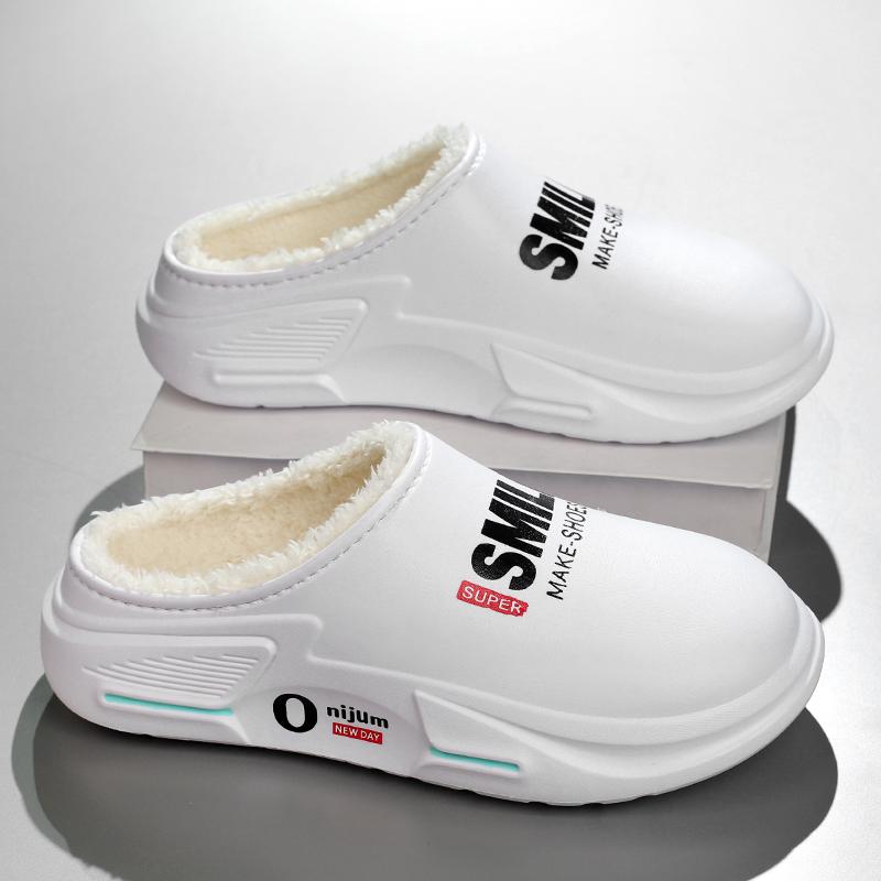 Новые зимние мужские хлопковые тапочки, водонепроницаемые мягкие, для улицы и дома, мужские удобные плюшевые тапочки для спальни