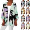 Women's Casual Fashion Beach Ocean Tree Print Lightweight Mid-Length Jacket Cardigan