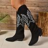 Autumn New Thick Heel Single Boots Women's Fashion Suede Embroidery Non-slip Comfortable High Boots