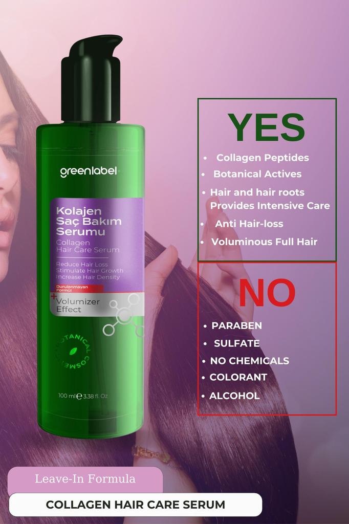 Greenlabel Коллагеновый экстракт, восстанавливающая и придающая объем сыворотка для волос, не смываемая, 100 мл