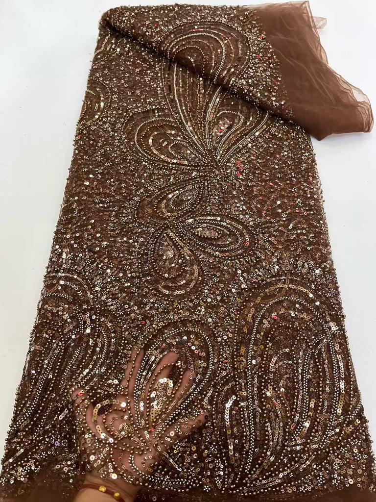 Африканское кружево Французская ткань с пайетками 2025 Высококачественная вышивка Тюлевые кружевные ткани с бисером для шитья свадебного платья в Нигерии