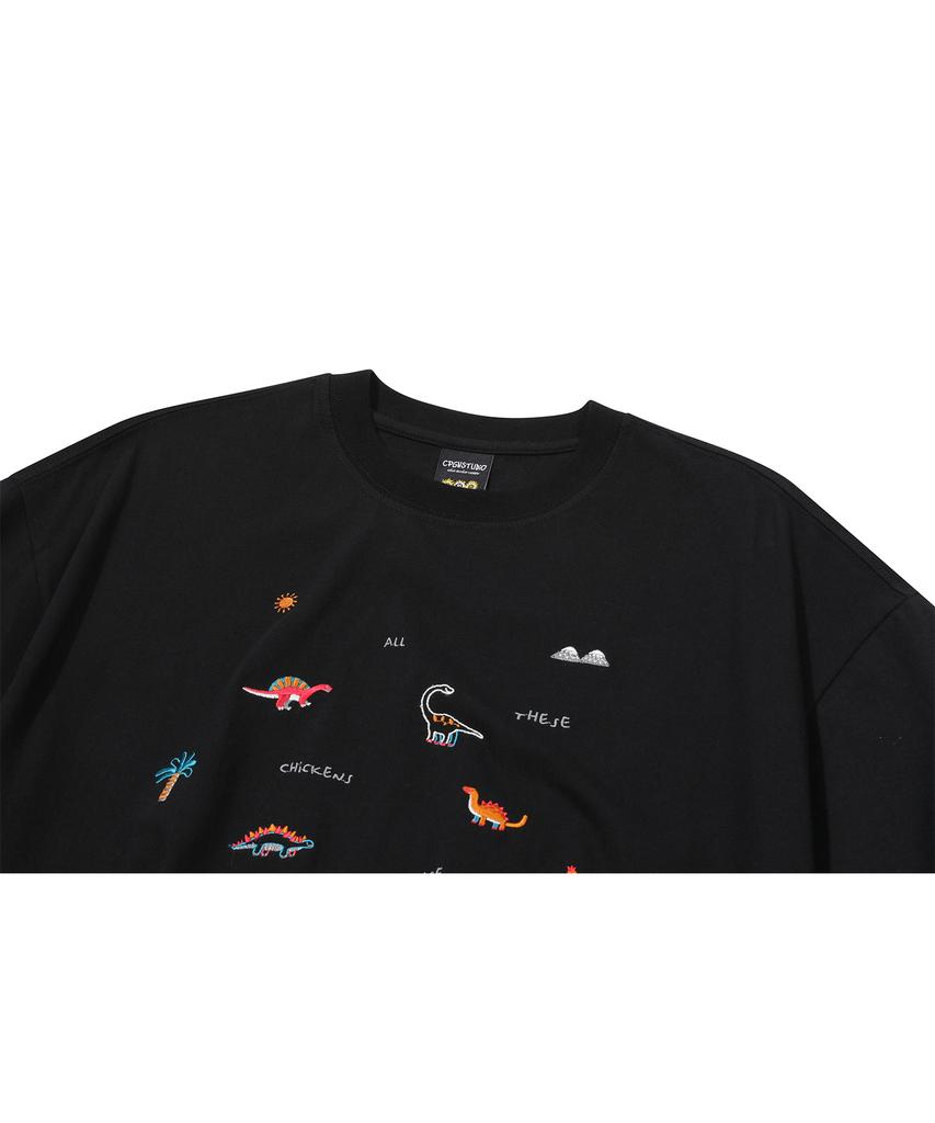 CPGN STUDIO Футболка с вышивкой Dino Stitch, короткий рукав, черная