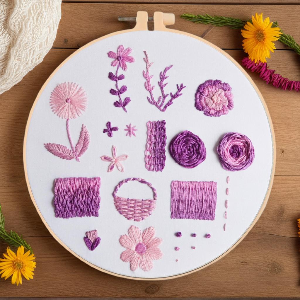 1 набор вышивки DIY для начинающих: Набор материалов с фиолетовым цветочным узором, подходит для начинающих. Набор материалов для вышивания