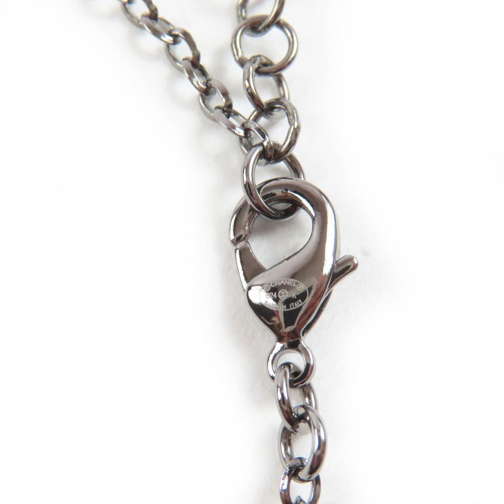 Great CHANEL Necklace Camellia COCO Mark Faux Pearl and Rhinestone Black B24K Used