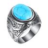 Oakky men's stainless steel Silver black  oval turquoise inlay ring blue size 19