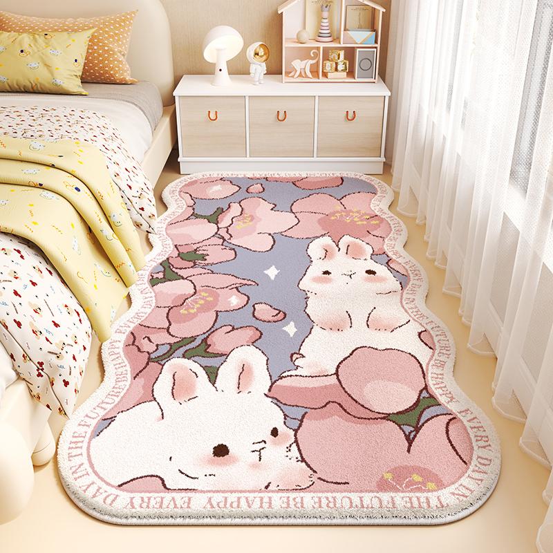 Cute Girl Bedroom Decor Rug Fluffy Soft Baby Bedside Carpet Cartoon Style Carpets for Living Room Pink Irregular Plush Floor Mat