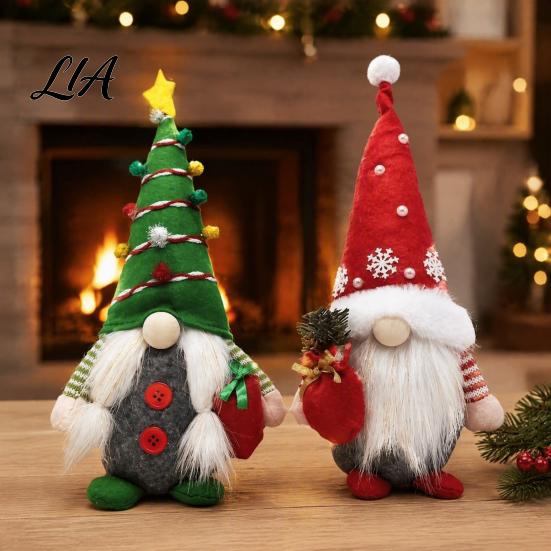 Classic Christmas Color Decor Gnome Plush Figurines, Faceless Santa Stuffed Cloth Dolls, Winter Holiday Gift Ideas Scandinavian Elf Tabletop