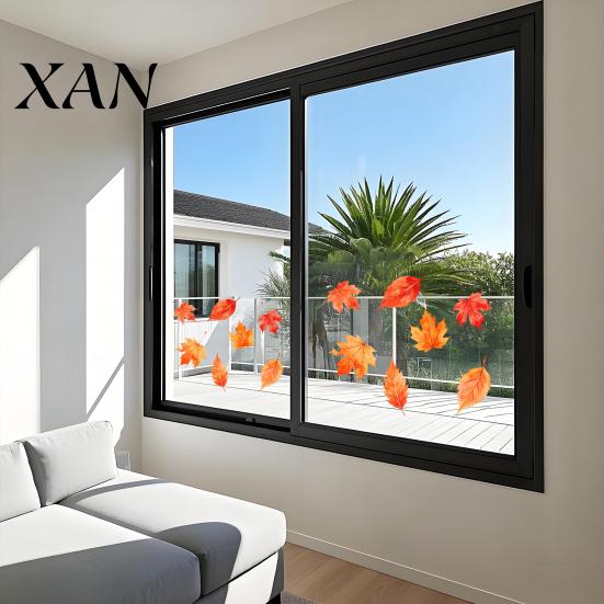No Glue Window Sticker Watercolor Maple Leaf Static Cling Sticker, Removable & Decal Adhesive Home Decor, Decorative Glass for Bedroom and Balcony