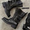 War-damaged Version Knight Boots, Thick-soled But Knee-length Boots, Women's Belt Buckle, Short Boots, Locomotive Boots, Retro Polished Martin Boots