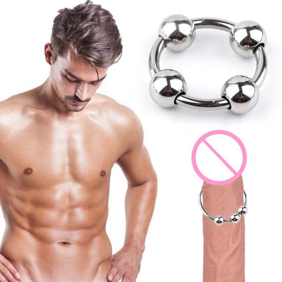 Мужское кольцо для пениса из нержавеющей стали с четырьмя бусинами, кольцо для головки, кольцо для пениса с замком, кольцо для мошонки