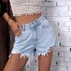 INS Casual Women's High-Waisted Raw Hem Ripped Denim Shorts